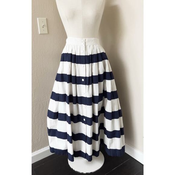 Jones New York Dresses & Skirts - Vintage Jones New York Skirt Sz 12 Stripe Retro Buttons Midi Full Navy Cream